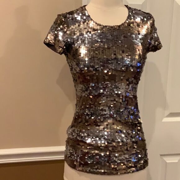 Alice + Olivia bronze silver sequin striped top Small - Picture 6 of 8